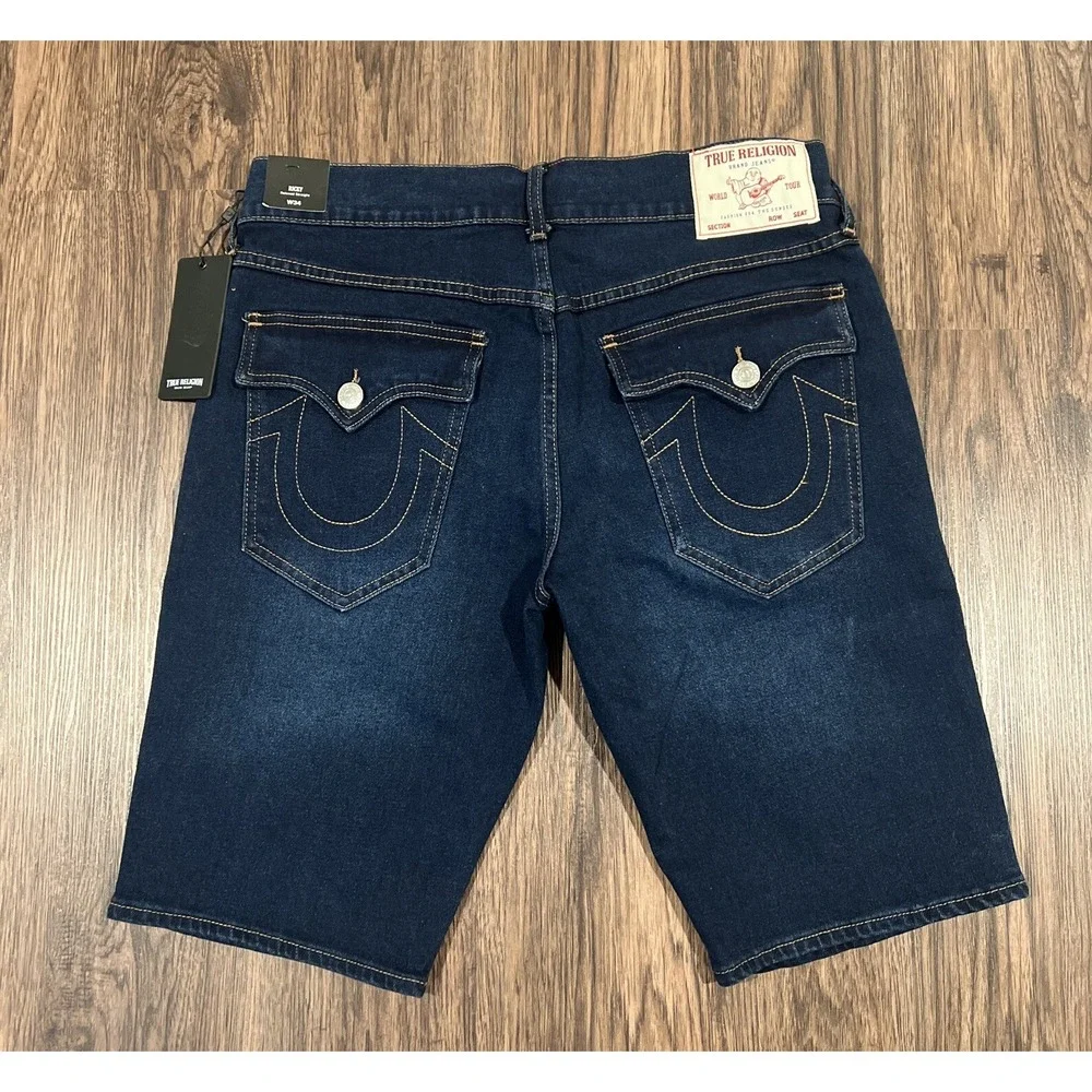 True Religion Ricky SN Flap Relaxed Straight Men's Shorts Waist 34 Dark Blue